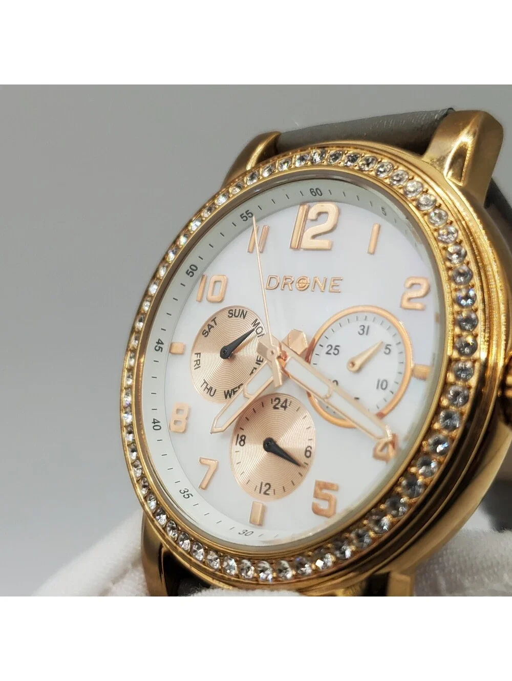 Drone Rhinestone Rose Gold Womens 38mm Multifunction Watch New Battery